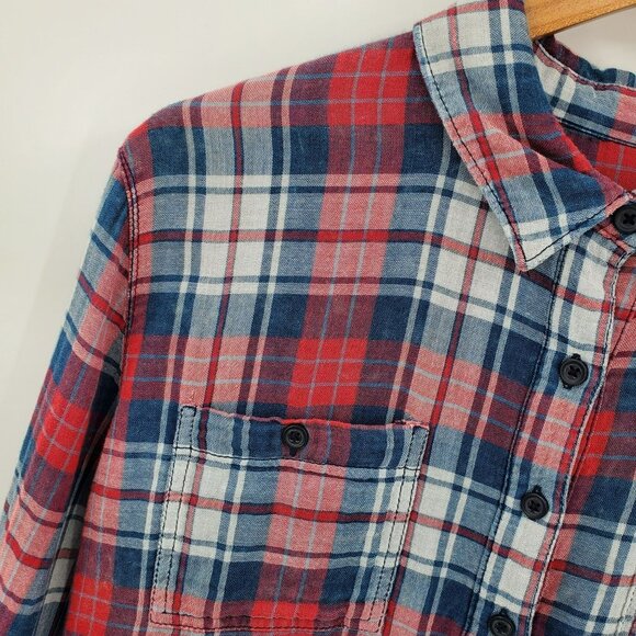 BeachLunchLounge Womens Plaid Half Button Long Sleeve Shirt Sz M 100% Cotton - Picture 4 of 9